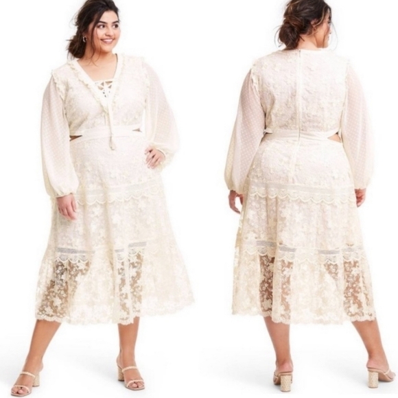 Alexis Cream Lace Cutout Long Sleeve Wedding Dress NWT - Picture 3 of 12